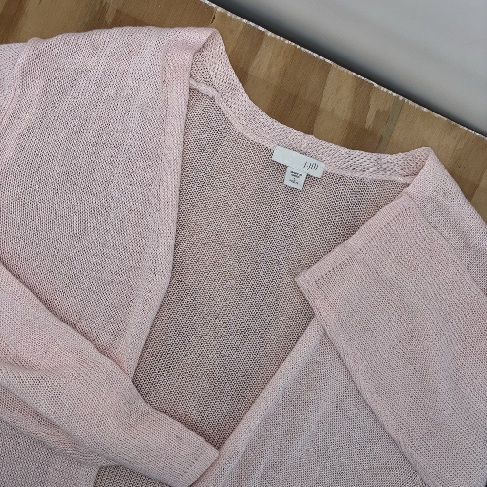 J. Jill Open Front Lightweight Cardigan Pink Linen Blend Side Slit Large LP